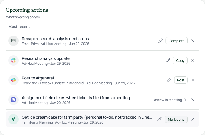 Collapsed feed · count badge gone, subtitles say each thing once: Linear and Slack drafts no longer repeat their titles